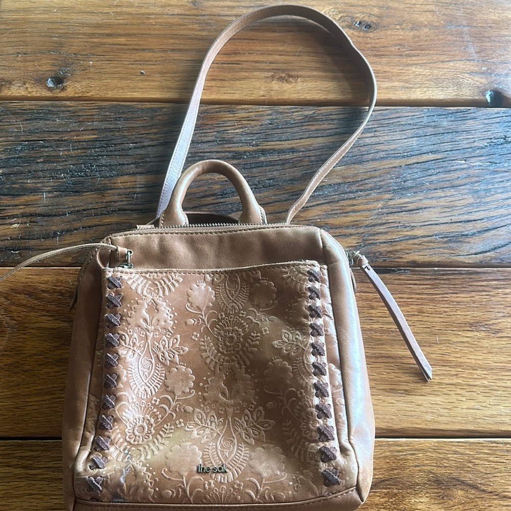 the sak Loyola mini backpack. Embossed leather